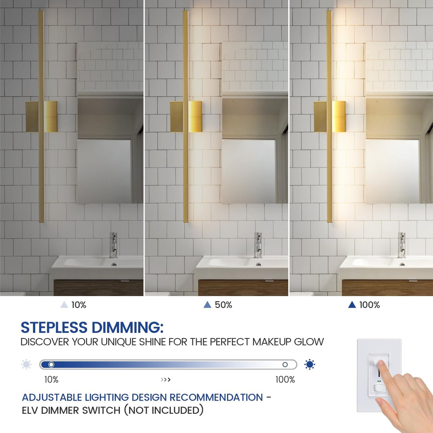 Epinl Gold Vanity Lights for Bathroom - 31.5 inch Brushed Gold Bathroom Light Fixture Over Mirror 22W LED Dimmable Wall Sconce Lighting Fixture 5CCT Vanity Light Bar for Bathroom Bedroom