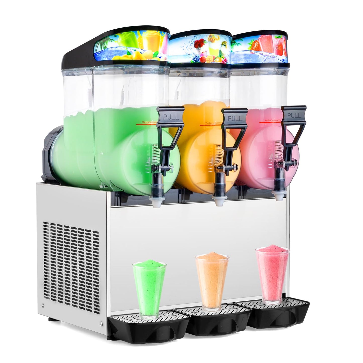 ROVSUN 15L X 3 Tanks Commercial Slushy Machine, 12 Gal/45L Slushie Machine Frozen Drink Machine, Margarita Machine Efficient Cooling Stainless Steel for Home Restaurant Bar Party Cafes