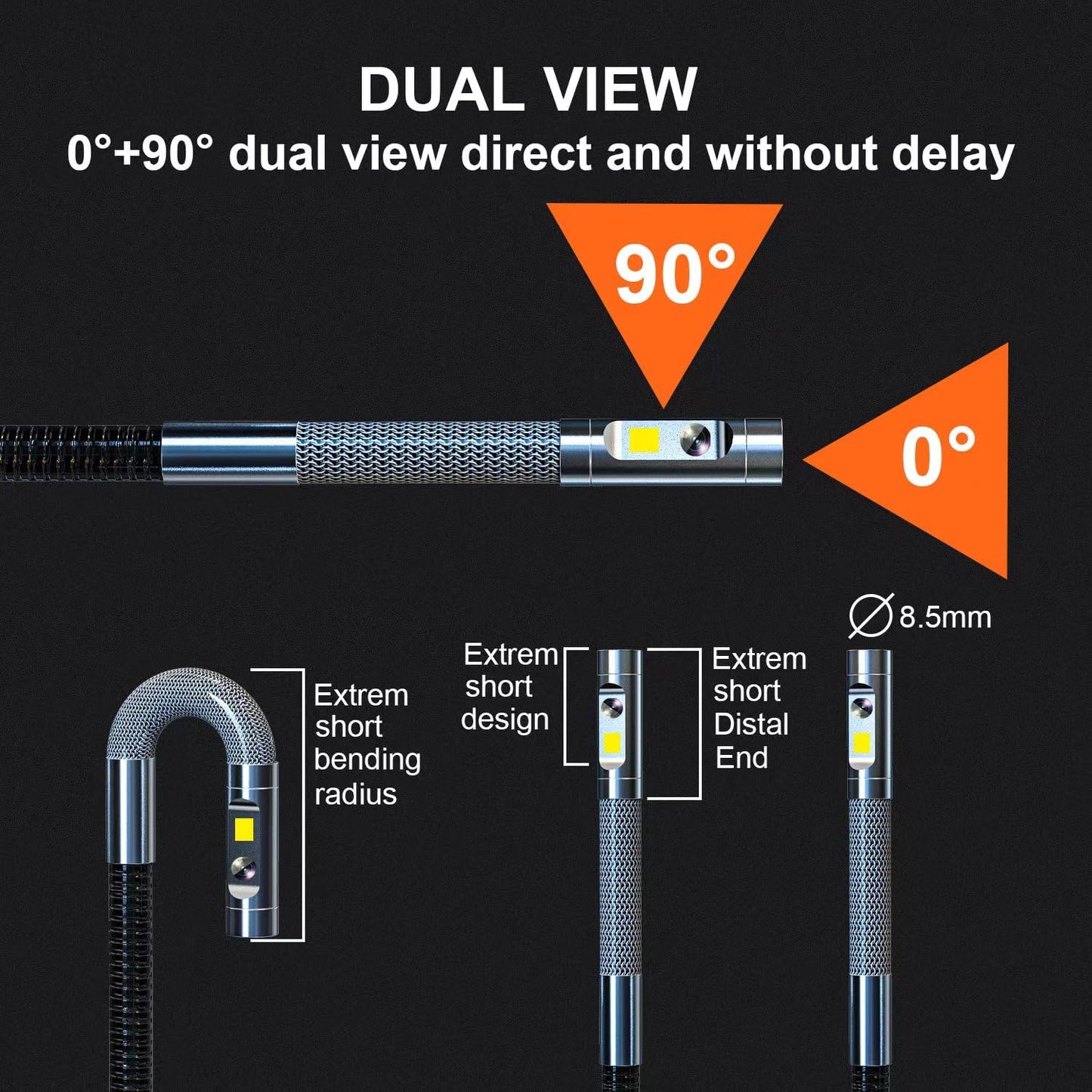 DXZtoz Dual-Lens Articulating Borescope with Light, 5'' Screen Engine Endoscope Inspection Camera with 0.33in Articulated Snake Camera, 1080P Videoscope for Automotive Home Mechanics-5FT