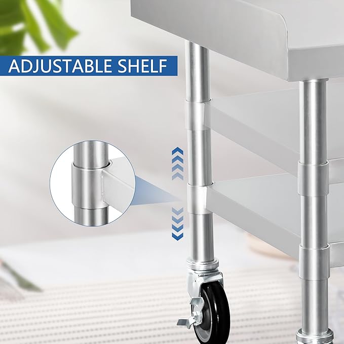 HARDURA Stainless Steel Equipment Stand Metal Prep Table with Casters 30"X 24" NSF 430 for Commercial Food Prep