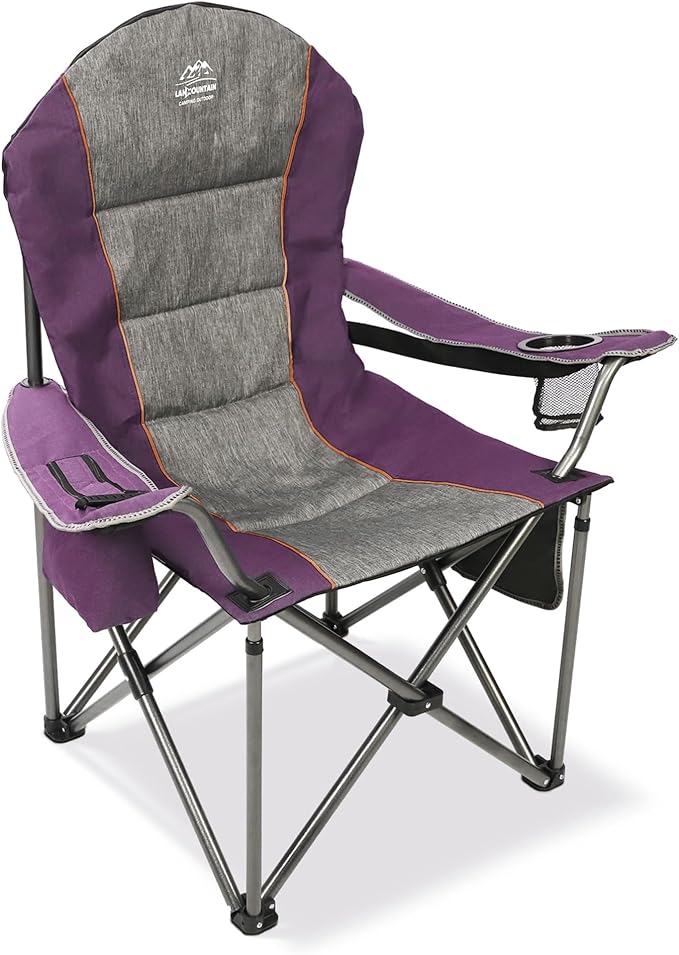 LANMOUNTAIN Camping Chairs for Adults,High Back Folding Camp Chair with Cup Holder and Cooler Bag,Heavy Duty Outdoor Lawn ...