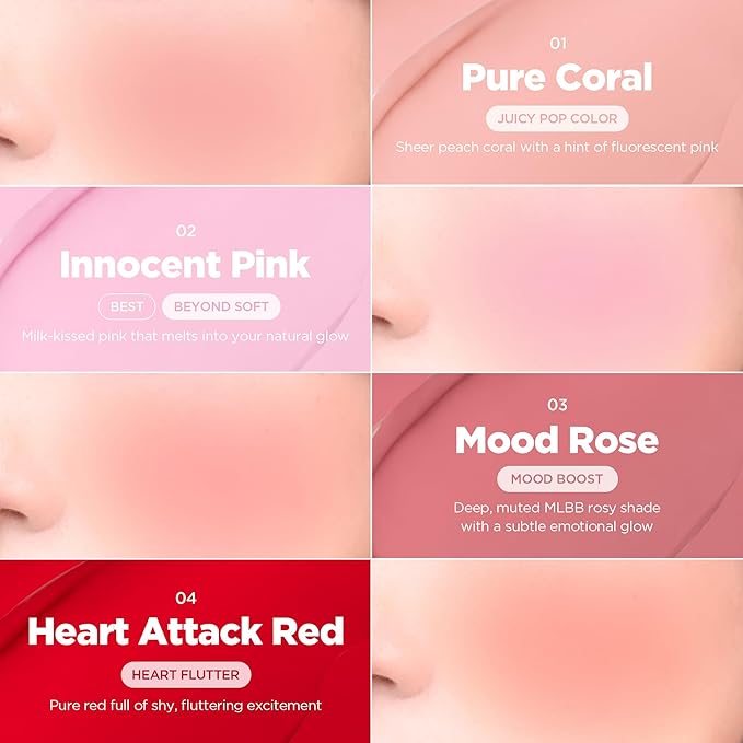 lilybyred Luv Beam Cheek Balm | Heart-Shaped Korean Cream Blush, Semi-Matte Finish, Long-Lasting, Blendable & Buildable, Soft Creamy Texture, Lightweight, Natural Flush, 0.12 oz. (09 Zesty Coral)