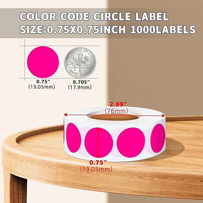 0.75 Inch Multi - Purpose Removable Labels,1000 PCS 3/4" Fluorescent Pink Dots for Classroom, Papers, Market, Price Tags, and Library Book Labels. Non - Printable Round Colored Stickers