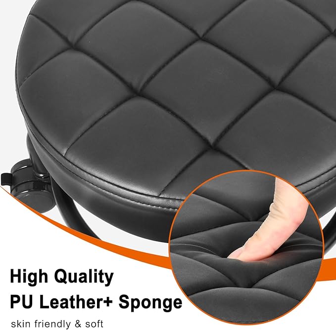 LWADALN Low Roller Seat Low Height Rolling Stool PU Leather Rolling Stool, Modern Rolling Chair for Home Office Garage Shop
