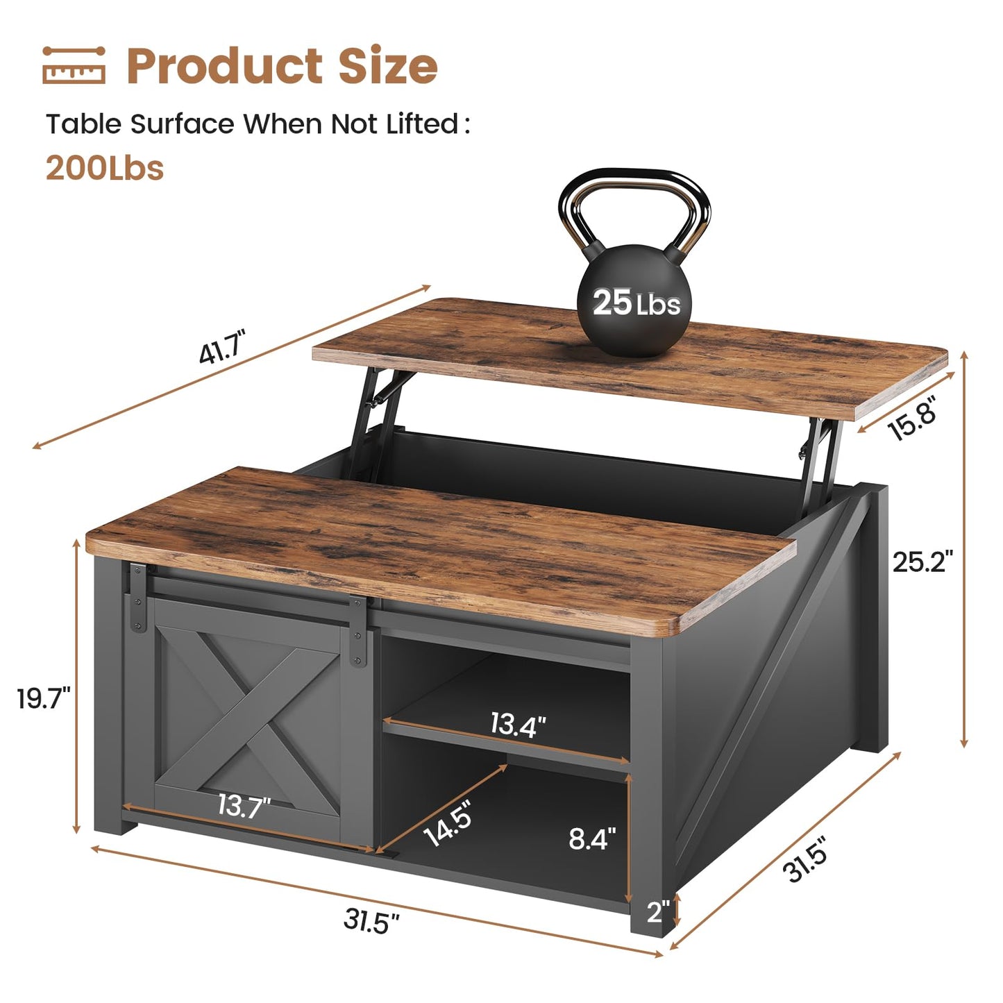 SEDETA 31.5" Lift Top Coffee Table with Storage, Square Coffee Tables for Living Room, Farmhouse Coffee Table with Large Hidden Storage Compartment and Adjustable Shelves, Black