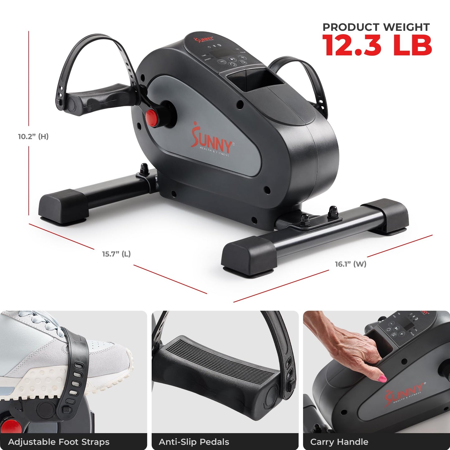Sunny Health & Fitness Smart Motorized Mini Exercise Bike, Dual Function Portable Under-Desk Pedal Trainer for Low-Impact Cardio Home Workout, Free SunnyFit App Connection – SF-B024041