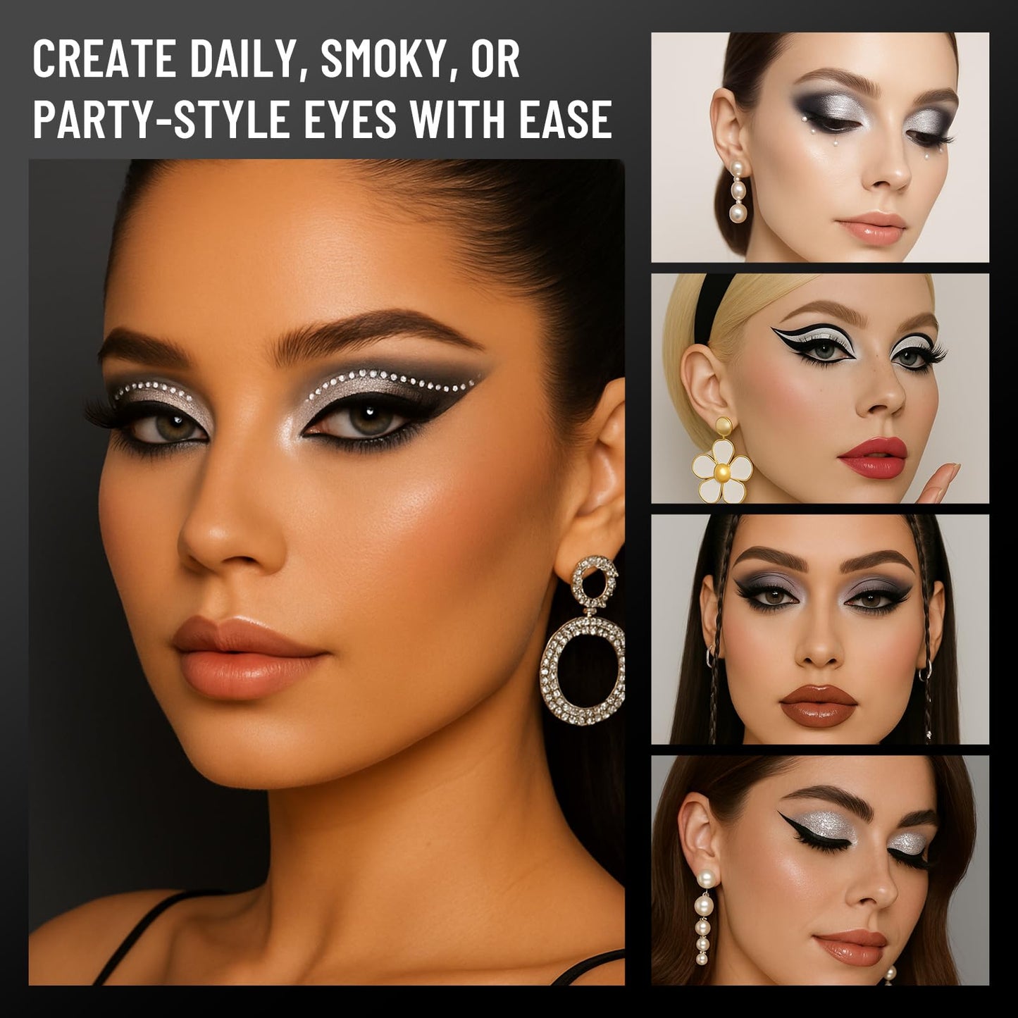 SUSIKEKI Black Eyeshadow Palette with Mirror Silver Gray Black Tones Matte Shimmer Smokey 6 Colors Mini Eye Shadow Pallet Travel