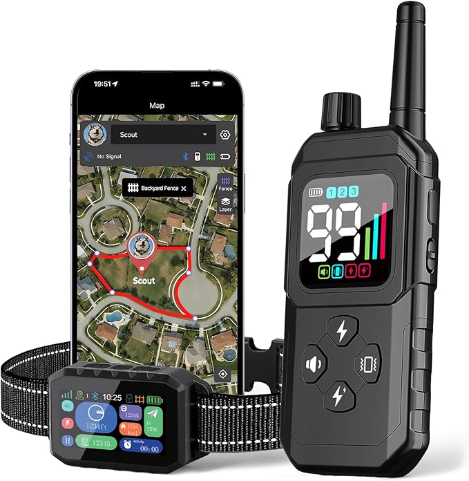 RAINLEOTI GPS Wireless Dog Fence – with Dog Collar, Remote & Free App, Custom GPS Fence, Adjustable Beep/Vibration/Static,...