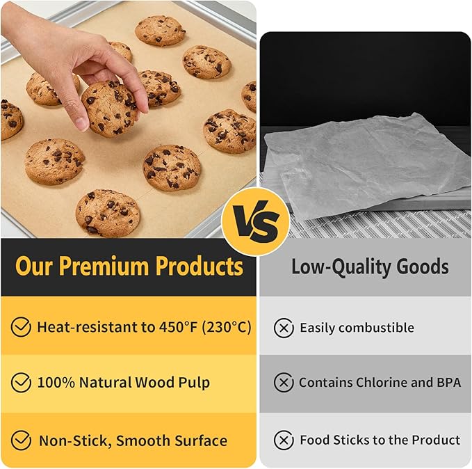 200 Pcs Parchment Paper, 9x13 In Non-Stick Precut Baking Parchment Paper Sheets for Grilling, Baking, Withstands Temperatures up to 450°F, Quarter Sheet Size, 100% Natural Wood Pulp