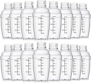 Lallisa 16 Pcs Plastic Cocktail Shaker Set Drink Mixer Clear Shaker Cup with Measurements Scales and Strainer Plastic Mixi...