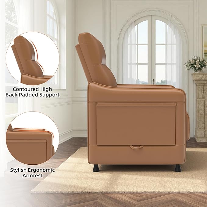 Tbillionnext 3-Piece Living Room Sofa Set, Faux Leather Loveseat & Accent Chairs Set of 2 with Hidden Foldable Tray & Side Pocket, Rear Contour Arm Design, Upholstered Sofa Set for Office, Brown
