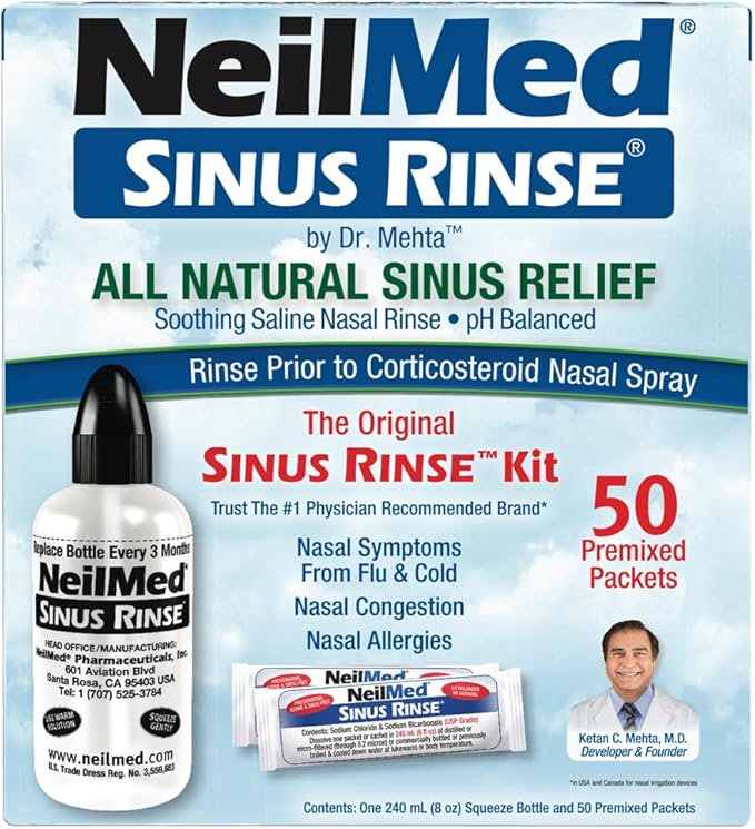 NeilMed Sinus Rinse - A Complete Sinus Nasal Rinse Kit, 50 count (Pack of 1) Count may vary