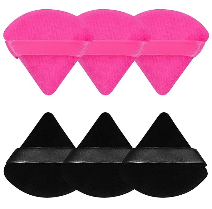 Pimoys 6 Pieces Powder Puff Face Soft Triangle Makeup Puff for Loose Powder Setting Powder, Velour Foundation Sponge Makeup Blender Sponge Beauty Makeup Tool