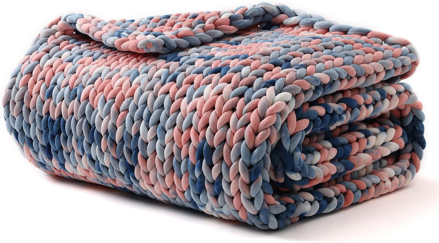 YnM Weighted Blanket, Handmade Chunky Knitted Design, Soft and Cozy, Temperature Regulating and Breathable, Machine Washable Throw for Sleep or Home Decor (Pink Sky Tie-Dyed, 60x80 Inch, 15lbs)