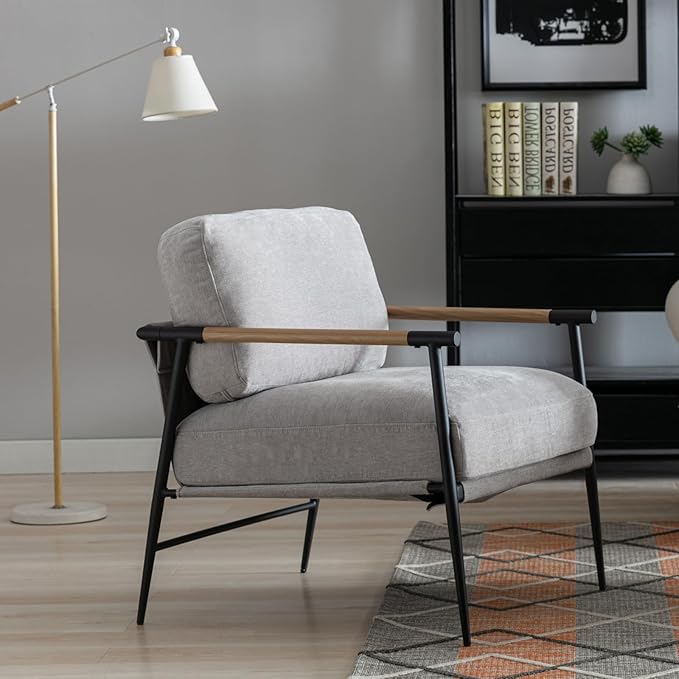 HEAH-YO Modern Accent Chair Set of 1, Upholstered Chenille Living Room Chair with Backrests, Comfy Reading Armchair for Bedroom, Gray