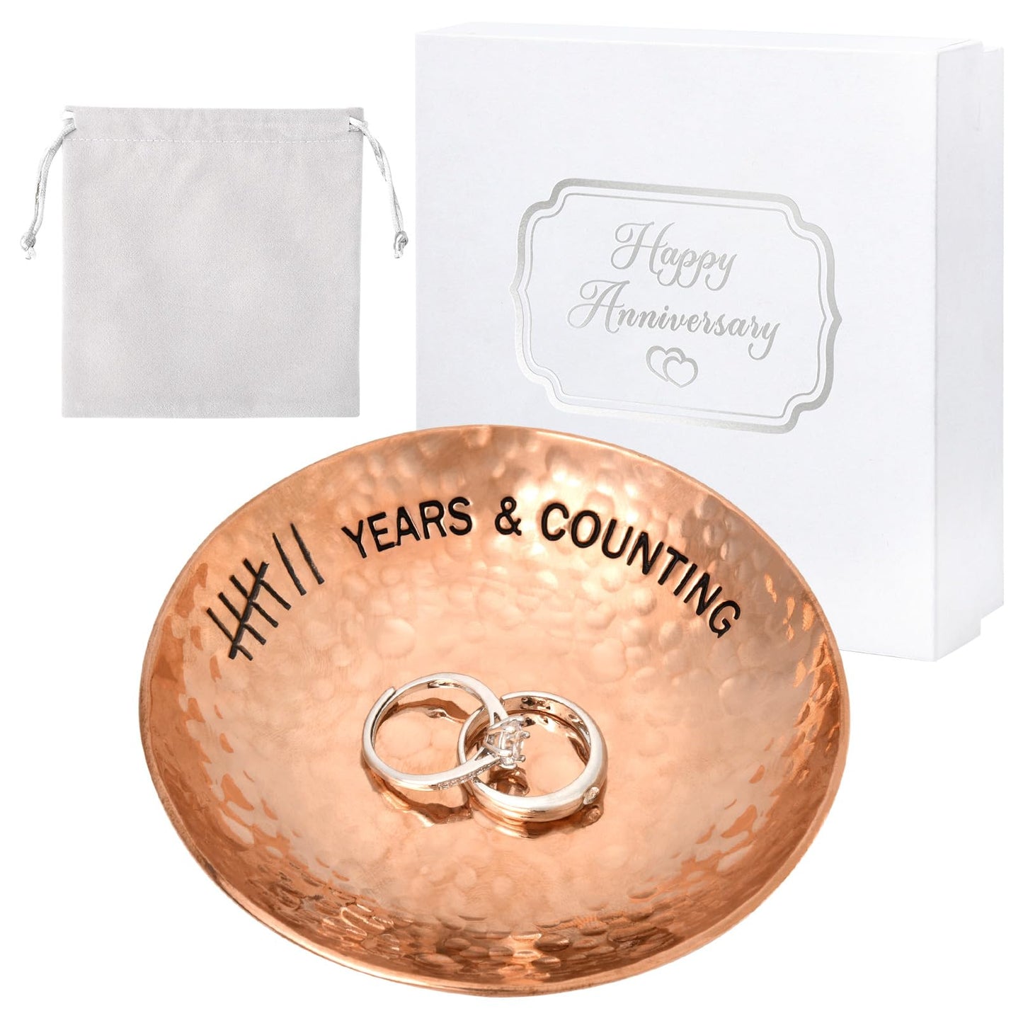 CEELGON 7th Wedding Anniversary Copper Gifts 4" Engraved Jewelry Tray Copper Decorative Dish for Couples Wedding Gift for Him or Her