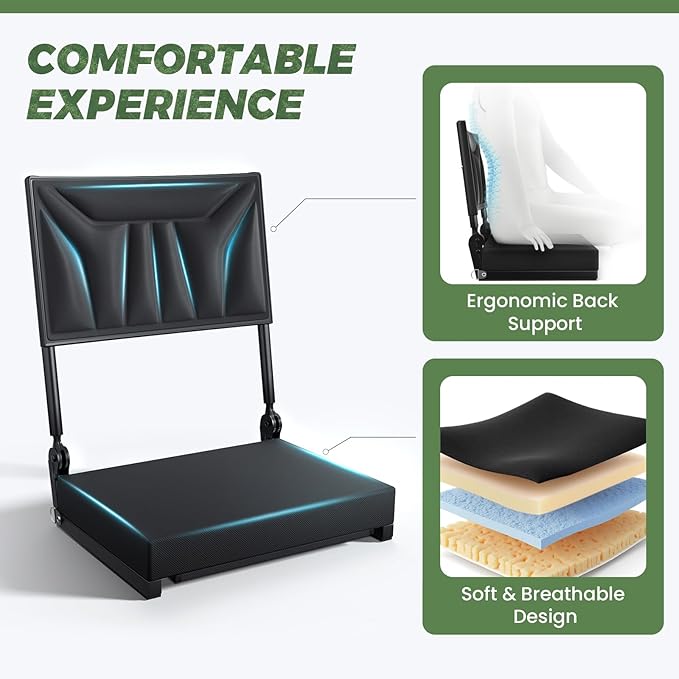 Jocoevol Stadium Seats with Back Support and Cushion, Portable Folding Comfort Bleacher Seats w/Shoulder Strap & Carry Handle for Sports Events Concerts Outdoor