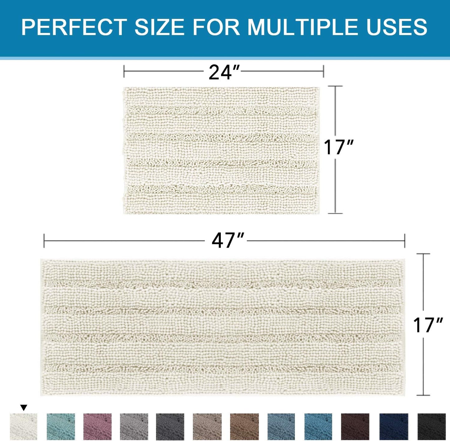 Non Slip Thick Shaggy Chenille Bathroom Rug Mat Set Extra Soft and Absorbent Striped Floor Rugs, 2 Piece, Machine-Washable