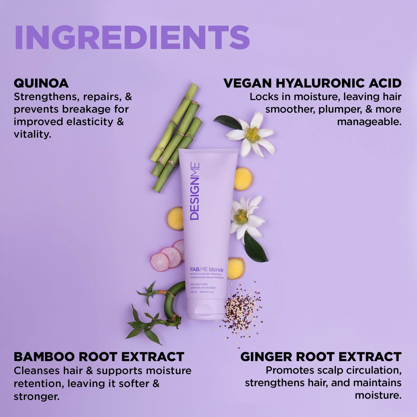 Design.Me FAB.ME Blonde Fortifying Purple Shampoo | Toning Purple Shampoo for Blonde Hair - Neutralizes Brass and Yellow Tones |
