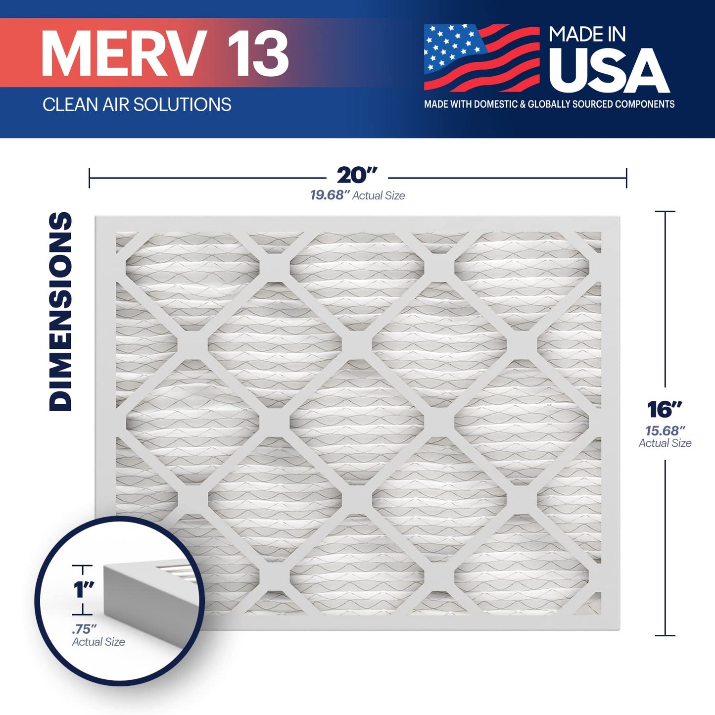 Bnx Trufilter 16X20X1 Air Filter Merv 13 (4-Pack) - Made In Usa - Electrostatic Pleated Air Conditioner Hvac Ac Furnace Filters