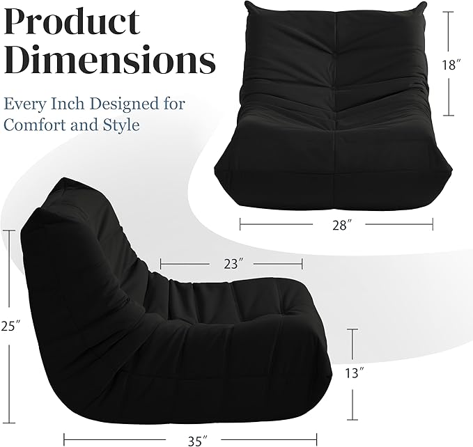 Bean Bag Chair, Fireside Chair Bean Bag Sofa for Adults, Bean Bag Chairs for Teens with High-Resilience Foam, Memory Foam & Non-Slip Base Bean Bag for Living Room, Bedroom, Office (Suede, Black)