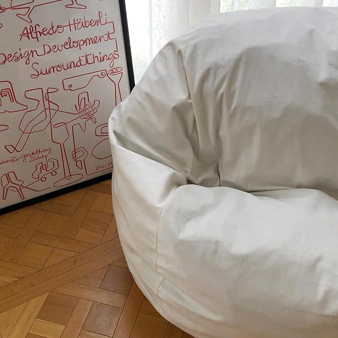 YuppieLife Large Foam Filled Bean Bag Chairs for Kids Teenagers Adults Living Room Gaming Relaxing 4F Machine Washable Lazy Sofa（Ivory