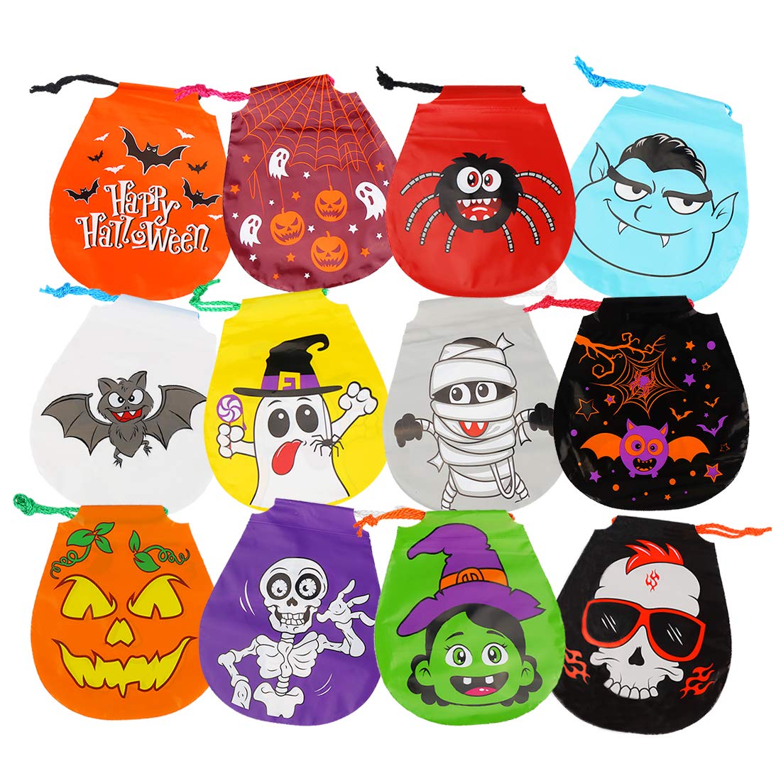 CCINEE 24pcs Drawstring Goody Bags - 12 Styles Halloween Treats Bags for Kids' Trick or Treat Party Favor Supplies