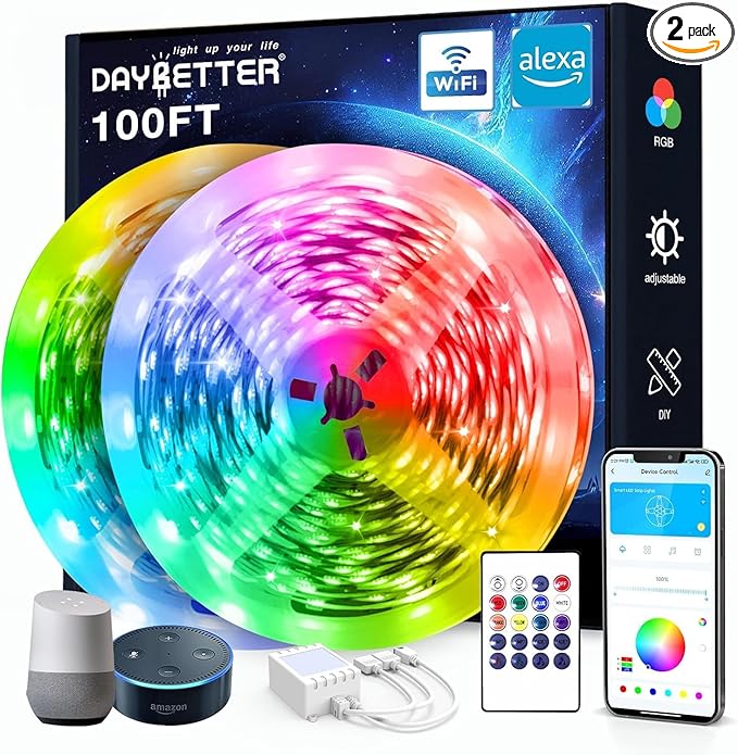 DAYBETTER 100 ft Smart WiFi Led Lights, Led Strip Lights Work with Alexa and Google Assistant, App Voice Remote Control Mu...