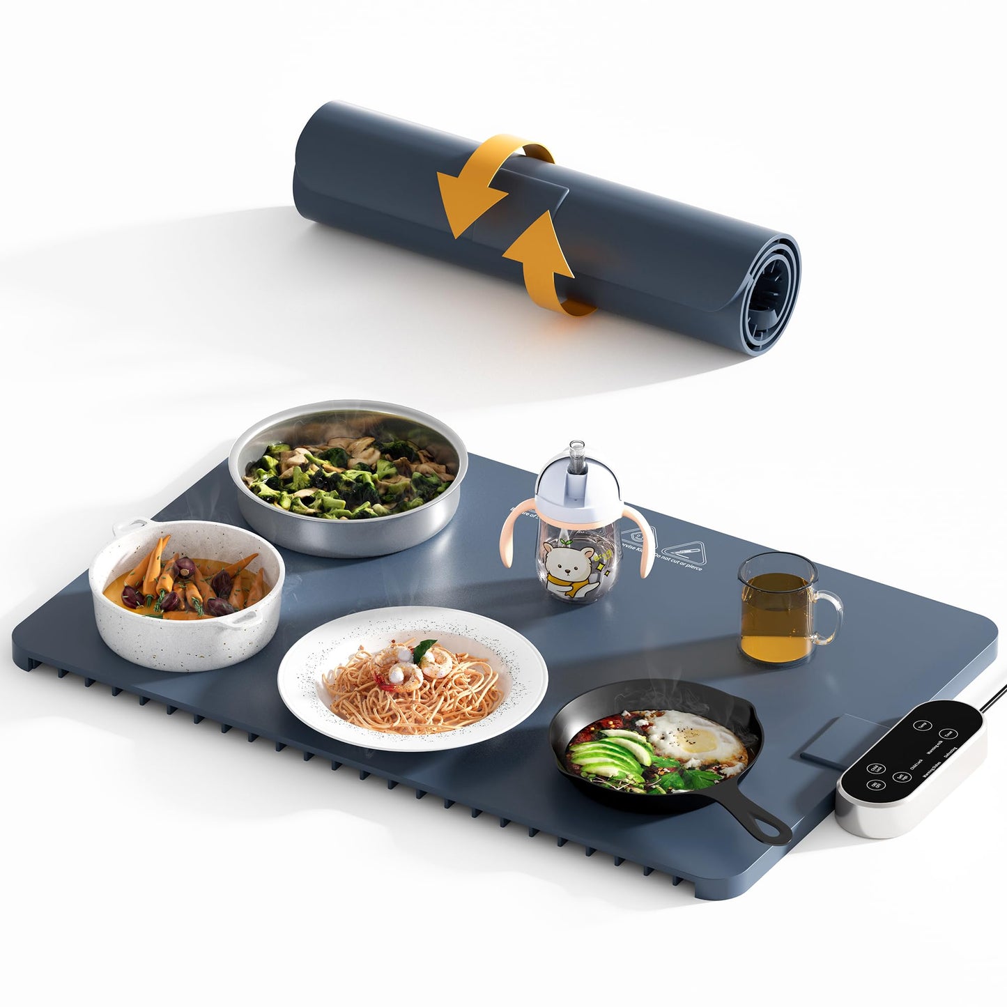 Food Warming Mat, Silicone Full Surface Heating Warming Mat for Food with 6 Temperature Settings, Timer and Child Lock, Electric Roll Up Food Warmers Tray for Parties Buffet,Home and Commercial Use.