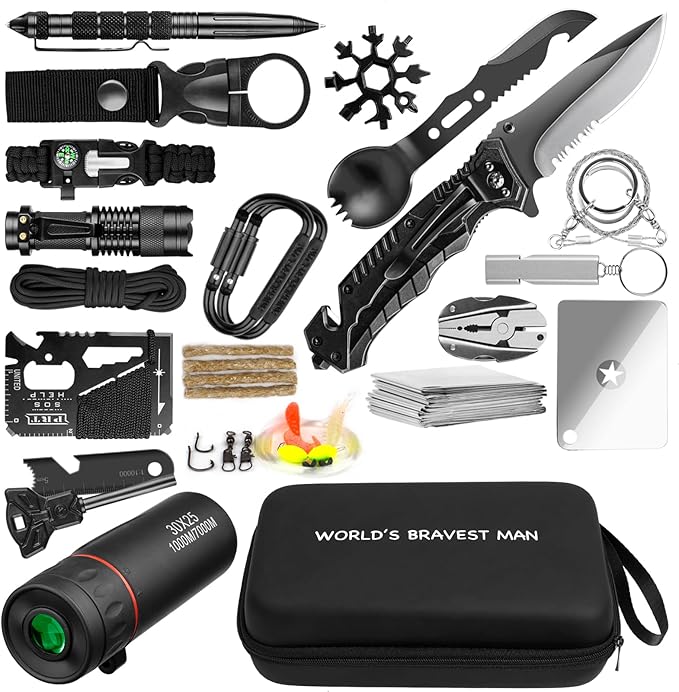Survival Kit 34 in 1 Emergency Tactical Survival Gear Camping Tool Accessories Equipment Gifts for Men Christmas Stocking ...
