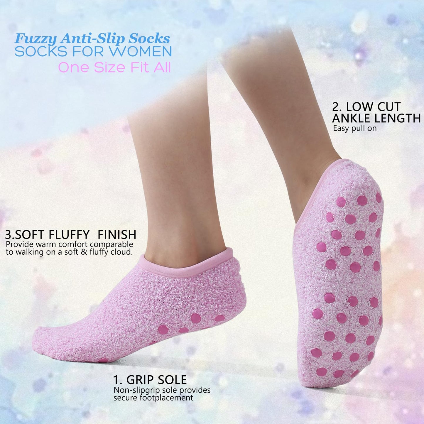 AmazingStone 3Pairs Cozy Winter Fuzzy Socks for Women With Grip Anti-Slip Fluffy Plush House Warm Ankle Socks