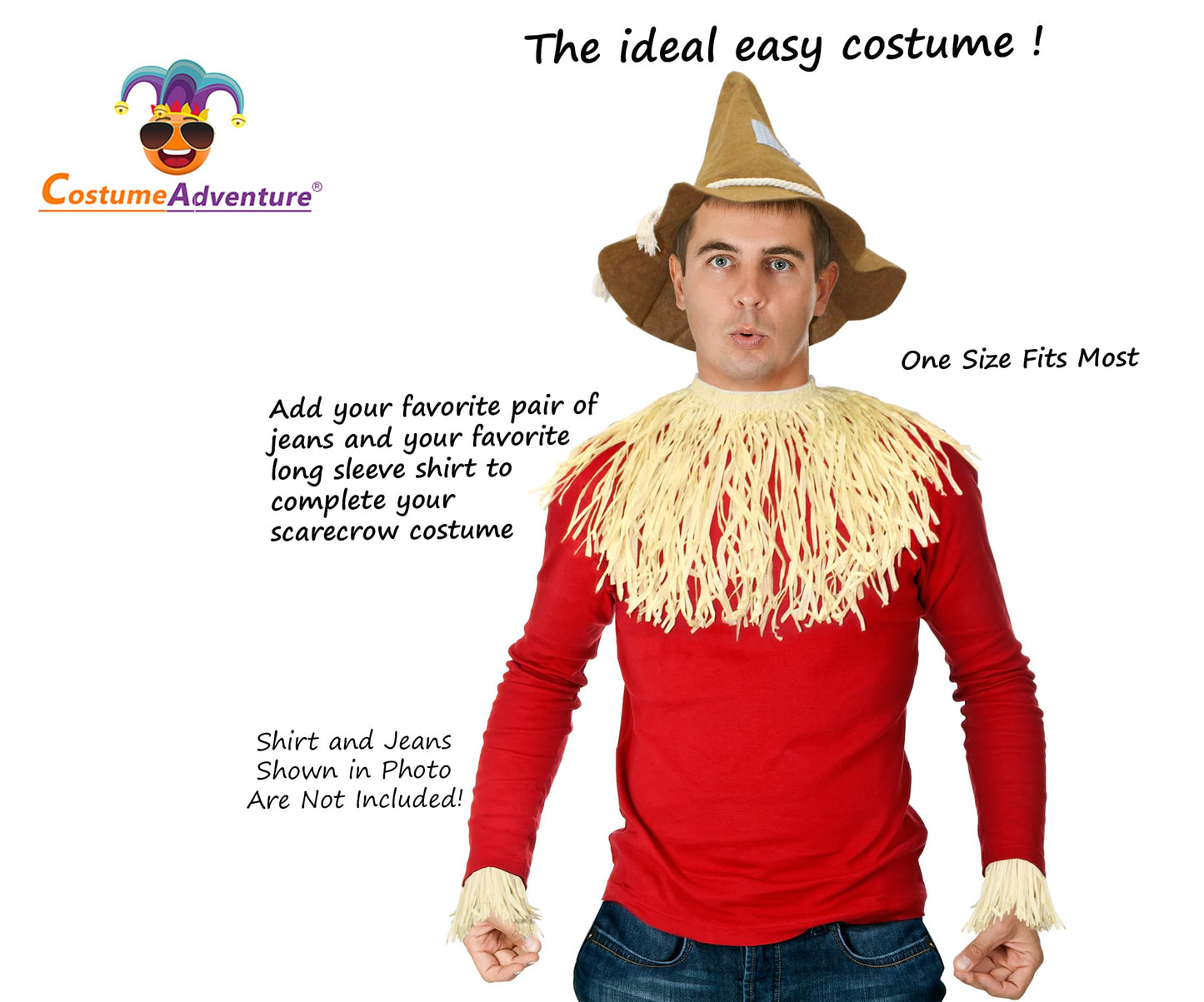 Adult Scarecrow Costume Faux Straw Kit with Scare Crow Hat and Fake Straw for Men's Scarecrow Costume