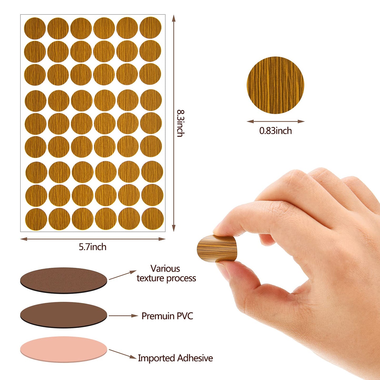 Tenare 648 Pieces Adhesive Screw Hole Cover Stickers Wood Grain Furniture Stickers 12 Colors Waterproof Screw PVC Cover Caps for Wall Cabinets Desk Repairing(Classic Style)