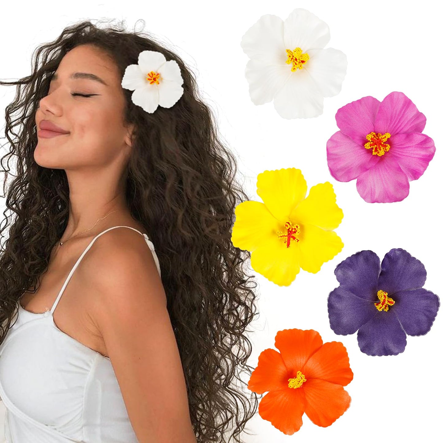 WOVOWOVO Hawaiian Flower Hair Clips for Women 5Pcs Flower Clips for Hair 4    Plumeria Hibiscus Hair Clip Artificial Flowers for