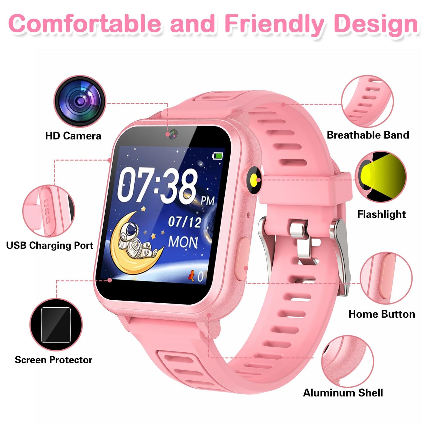 Cosjoype Kids Game Smart Watch Gift for Girls Age 6-12, 24 Puzzle Games HD Touch Screen Kids Watches with Video Camera Music Player Pedometer Flashlight 12/24hr Toys for 7 8 9 10 11 12 Year Old Girls