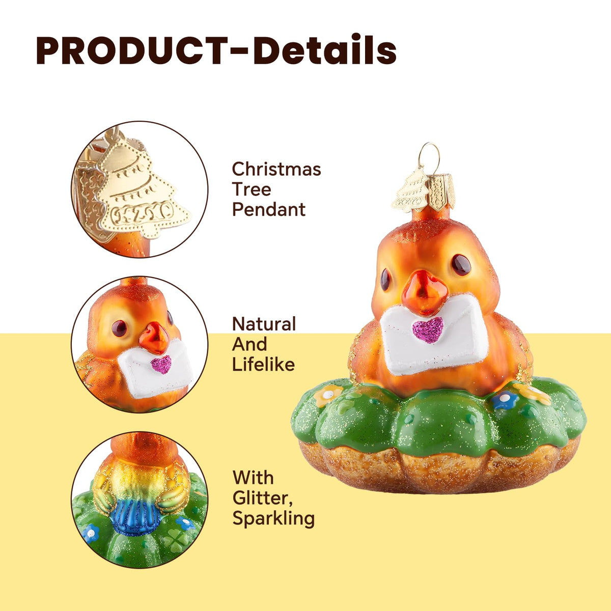 HZYC Bird Christmas Tree Ornaments,Hand-Blown Glass Christmas Ornaments,Parrot Donut Collection Hanging Ornaments,Glass Hanging Decorations for Animal Lovers Holiday Party Home Gifts (Donut&Parrot)