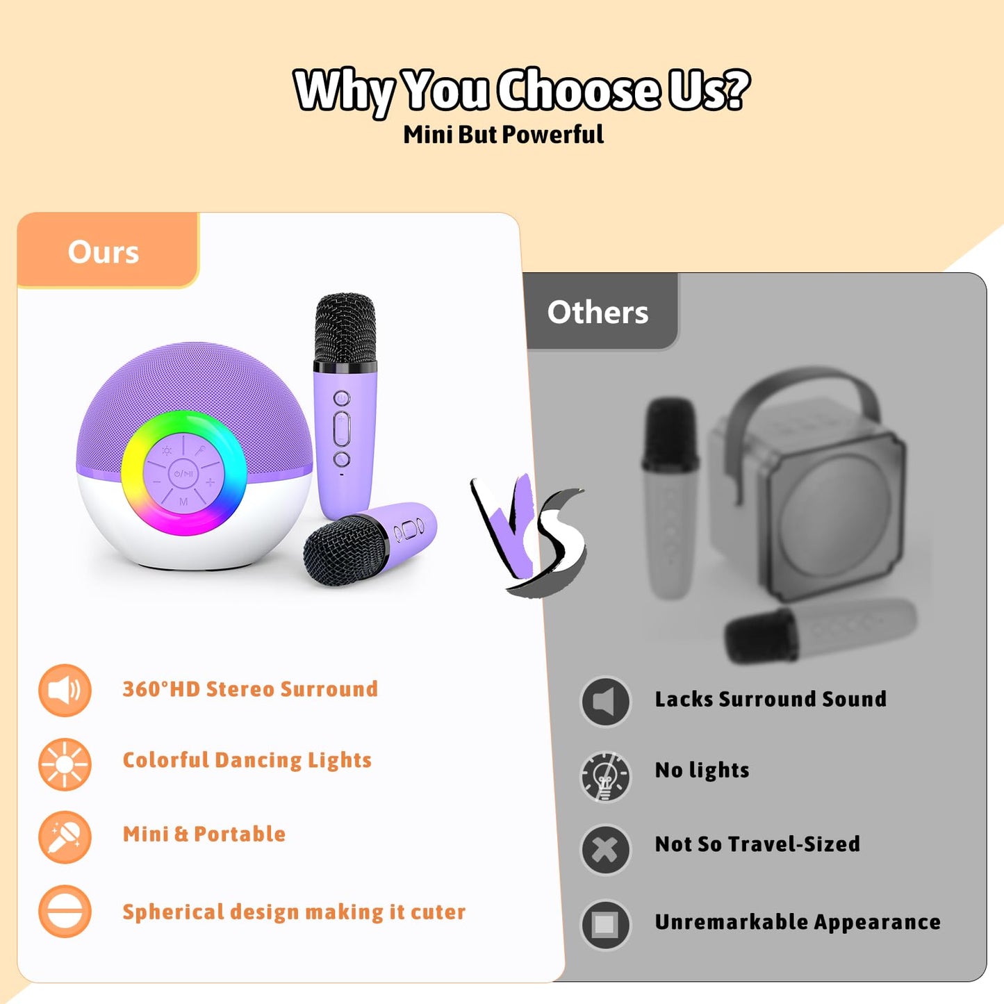 Heroange Karaoke Microphone Machine Toys for Kids Adults, Mini Portable Bluetooth Speaker with 2 Wireless Mics, Christmas Birthday Gifts for Boys Girls Ages 3 4 5 6 7 8 9 10 11 12+ Year (Purple)
