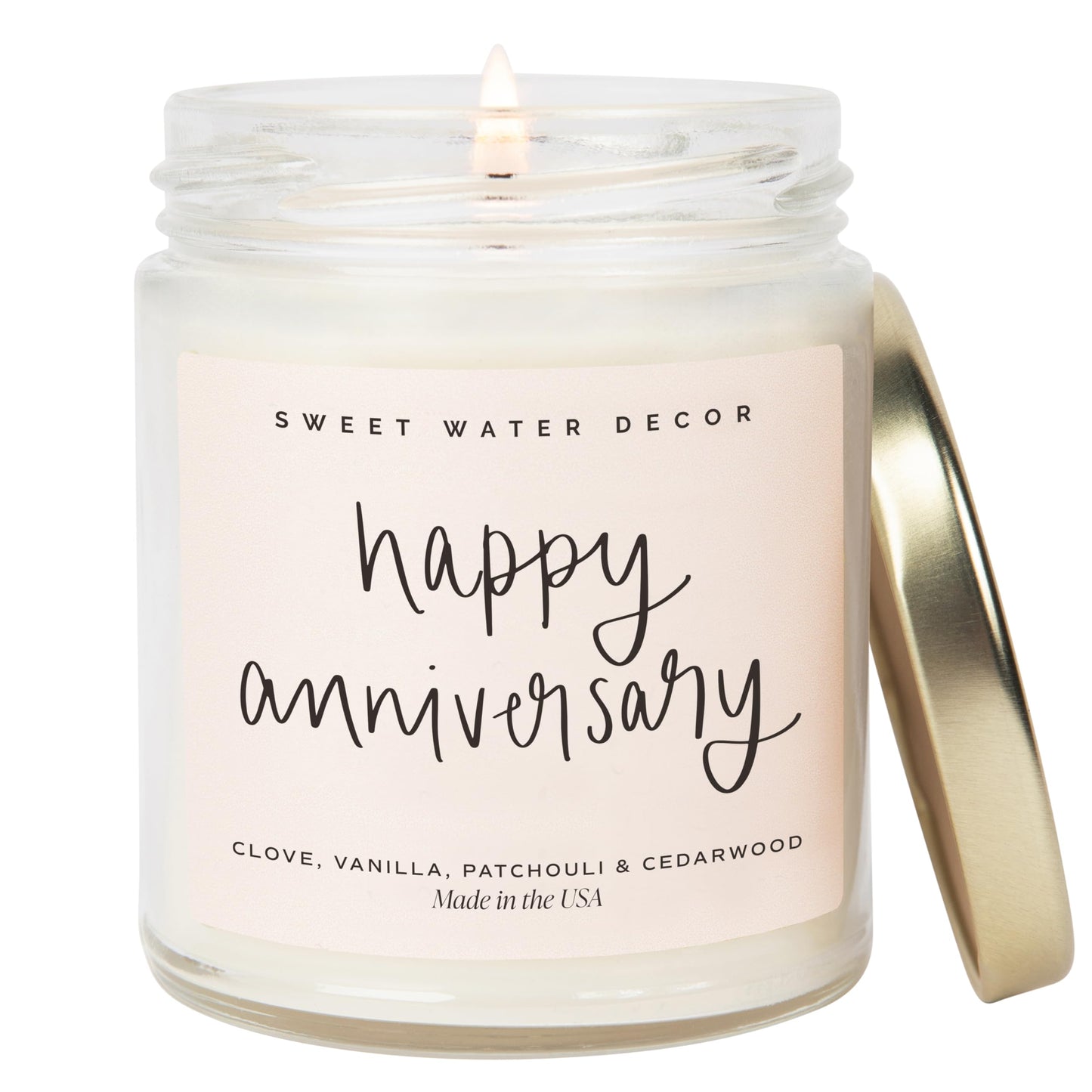 Sweet Water Decor Happy Anniversary Candle - Scented Candle for Home - 9oz Clear Jar with 40 Hour Burn Time, Made in USA - Anniversary Gifts for Him or Her, Milestone Anniversary Gifts