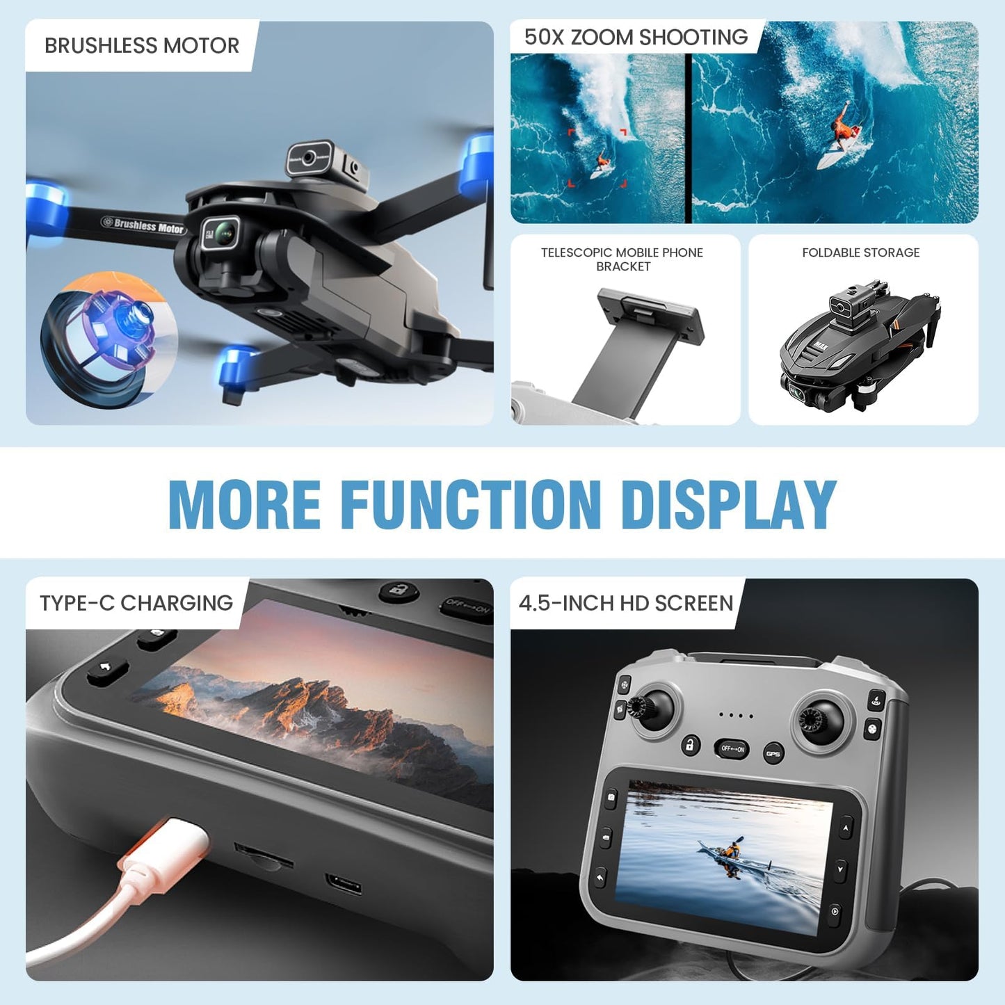 Drones with Camera for Adults 4k, GPS drone with 4.5'' LCD Remote,2026 Upgraded outdoor 360° Obstacle Avoidance, Brushless Motor, 5G WiFi, Auto Return,3 Batteries Ideal Gift (Black)