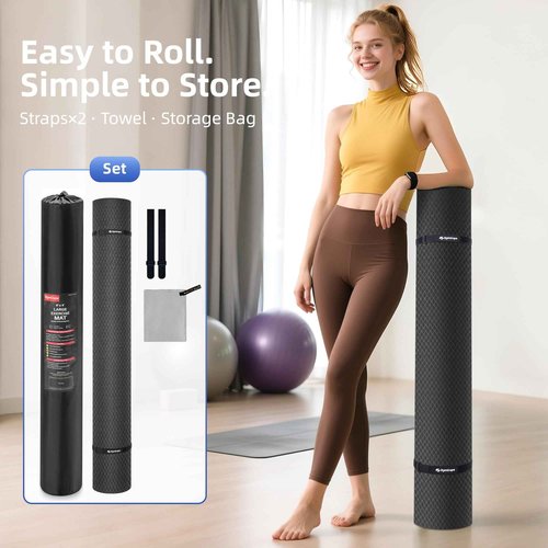 GymCope Large Yoga Mat 6'x4', Extra Wide Non-Slip TPE Exercise Mat 6/8/10/12mm, Thick Oversized Workout Mat for Home Gym, Pilates, Cardio, Stretch & Weight Training, with Towel, Straps & Carry Bag