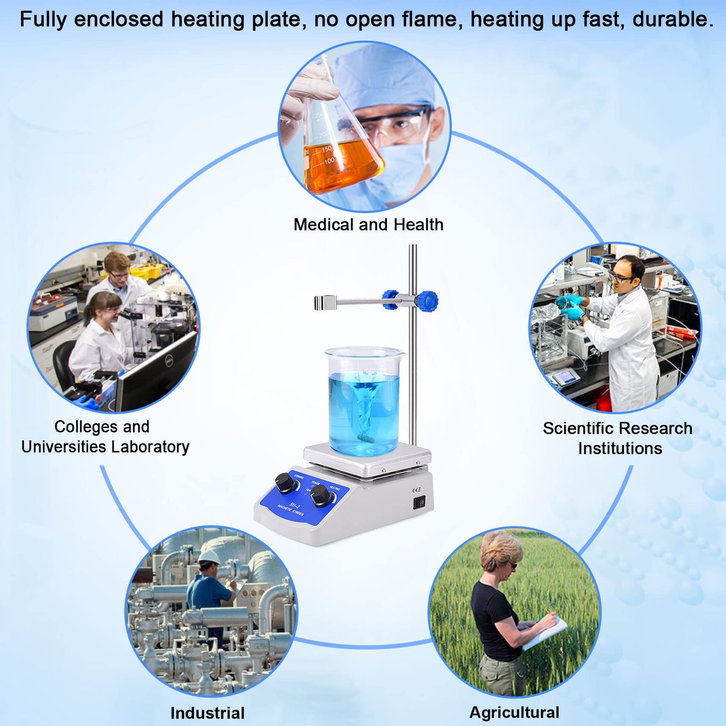 Slendor Magnetic Stirrer Hot Plate Mixer 1000ml Stirring Capacity 5 x 5 inch Max 520°F Hotplate and 100-2000 RPM Stirrer, Stirring Bar & Support Stand Included