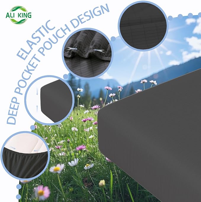 Ali King Grounding Sheets - King Size, Soft Cotton with Silver Fiber, 15'' Deep Pocket Earth Grounding Fitted Bed Sheets for Improved Sleep (Dark Gray, King 76''*80''*15'')