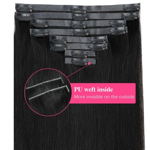 Mihugass Injected Clip in Extension Human Hair Invisible Clip Ins for Women Brazilian Injected Clip ins Human Hair Natural Color 8 Pcs with 18 Clips 120g/Set (24 inch)