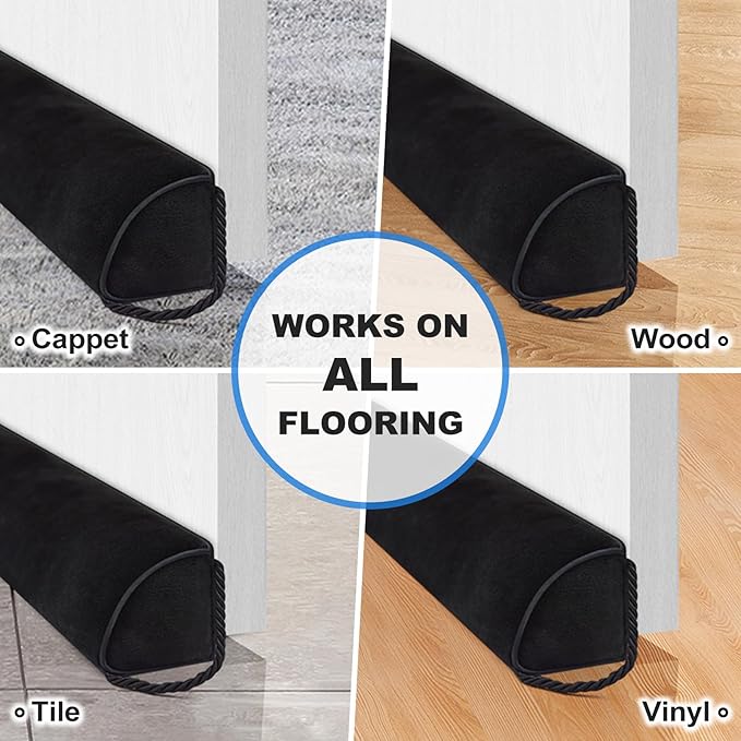 Weighted Door Draft Stopper 36 Inch Triangle Door Snake Blocker Cold Air Noise Light Under Door Sweep Weather Stripping Door Seal More Fits 0 to 3" Large Door Gaps,Quick Install Black