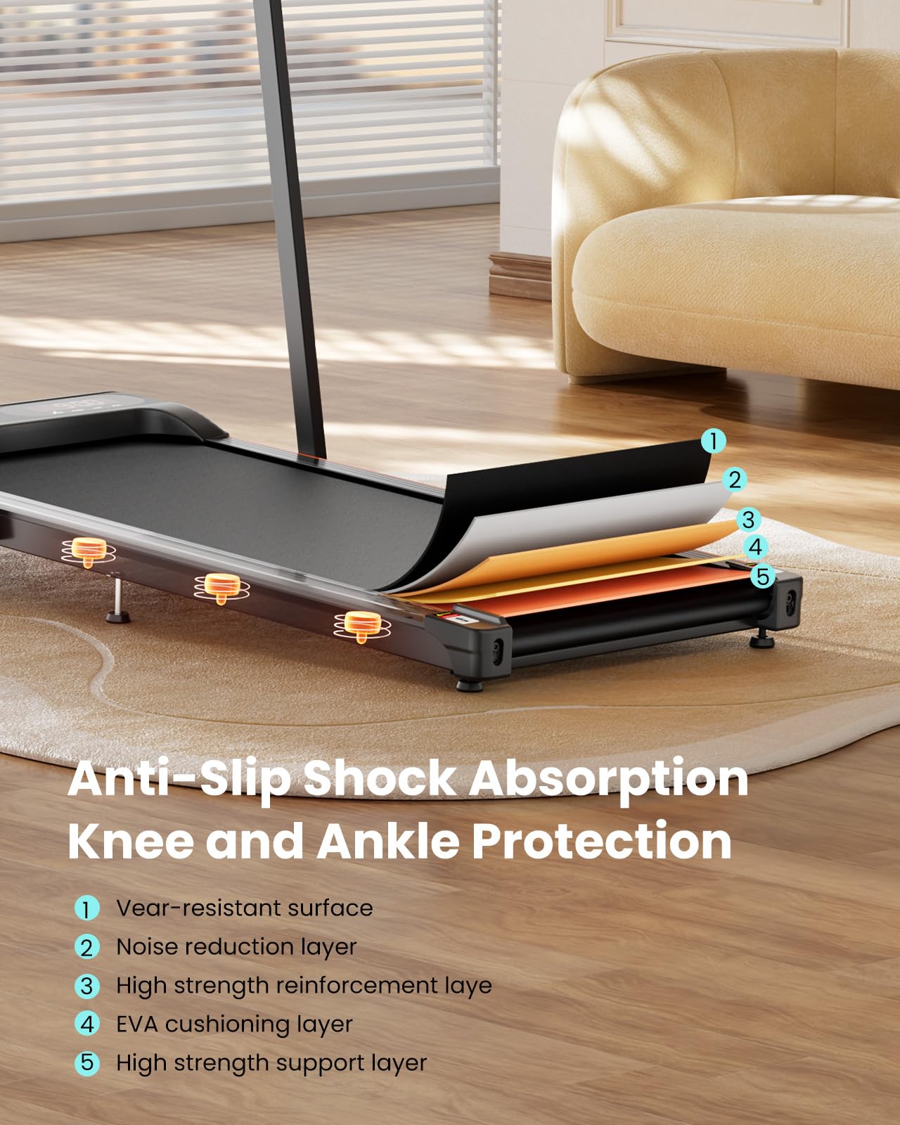Abonow Portable Walking Pad with Handle Bar for Home & Office, 2 in 1 Under Desk Treadmill with 8% Incline, 2.5HP Small Foldable Compact Treadmills Walking Machine, LED Display, 265 LBS - Black