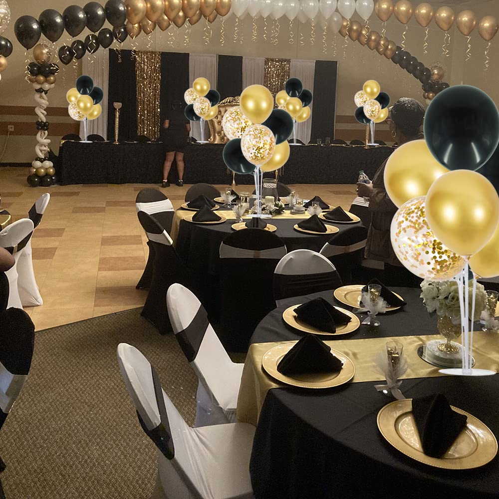 TONIFUL 6 Set Balloon Centerpieces for Table Black Gold Confetti Balloon Stand Kit for 2025 Graduation Party Decoration Birthday Anniversary Halloween 2025 Party Decorations