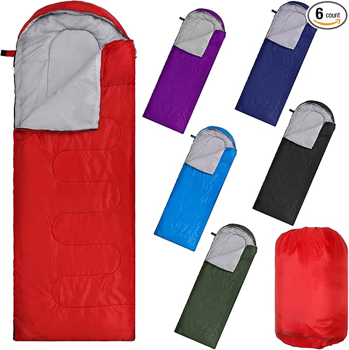Macarrie 6 Pack Bulk Sleeping Bags for Homeless Donation, 0 Degree Waterproof Sleeping Bags with Compression Sack for Adul...