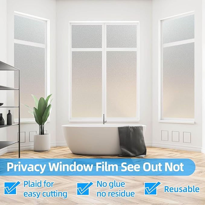Window Privacy Film Frosted Glass Window Film Heat Blocking Window Tinting Film for Home Non Adhesive Static Cling Removable Frosting Bathroom Door (Pure, 17.5 x 157.4 Inch)