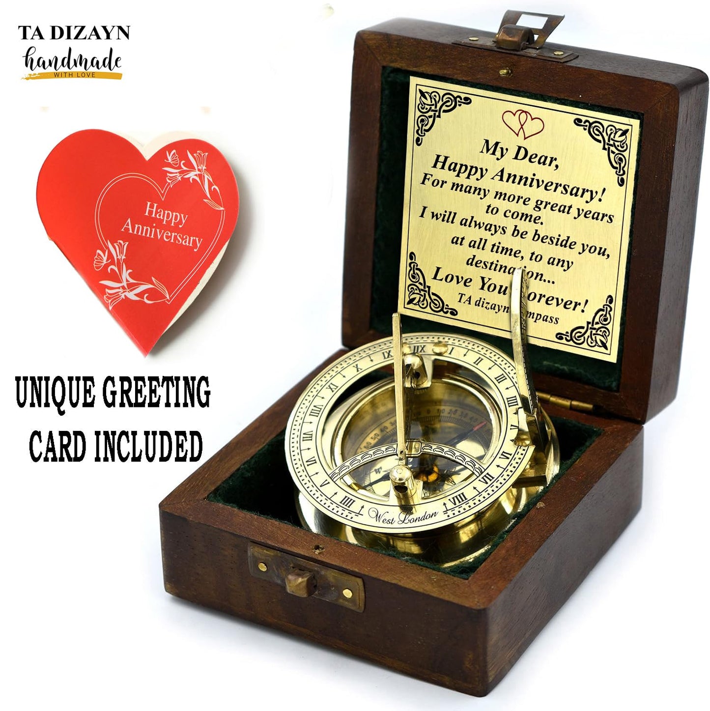 Anniversary Sundial Compass Gift for Him or Her-Unique Gift Ideas for Husband or Wife, Men Wedding Anniversary 50th 40th 25th 20th Year Celebration, Naval Maritime Pocket Watch Clock, Sun Clock
