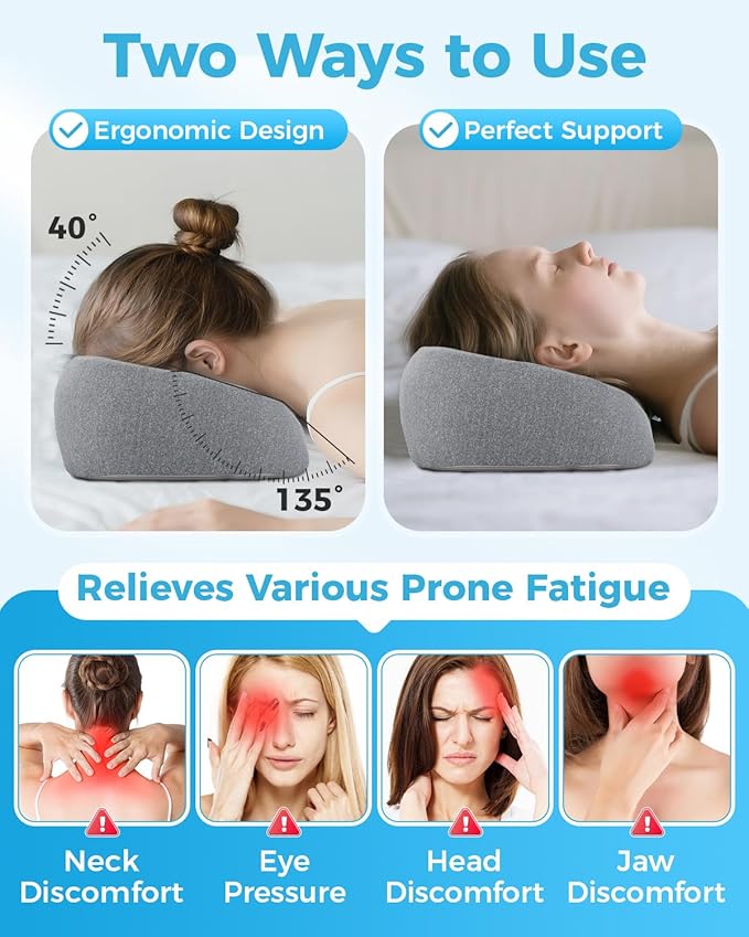 Face Down Pillow Massage Headrest for Bed Massage Head Holder w/ Gel Eyemask At Home Salon Breathable Foam Face Down Pillow After Eye Surgery Vitrectomy Recovery Sleeping Massage Face Cradle for Bed